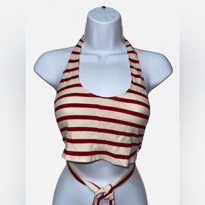 Reformation Red and Cream Striped Halter Top